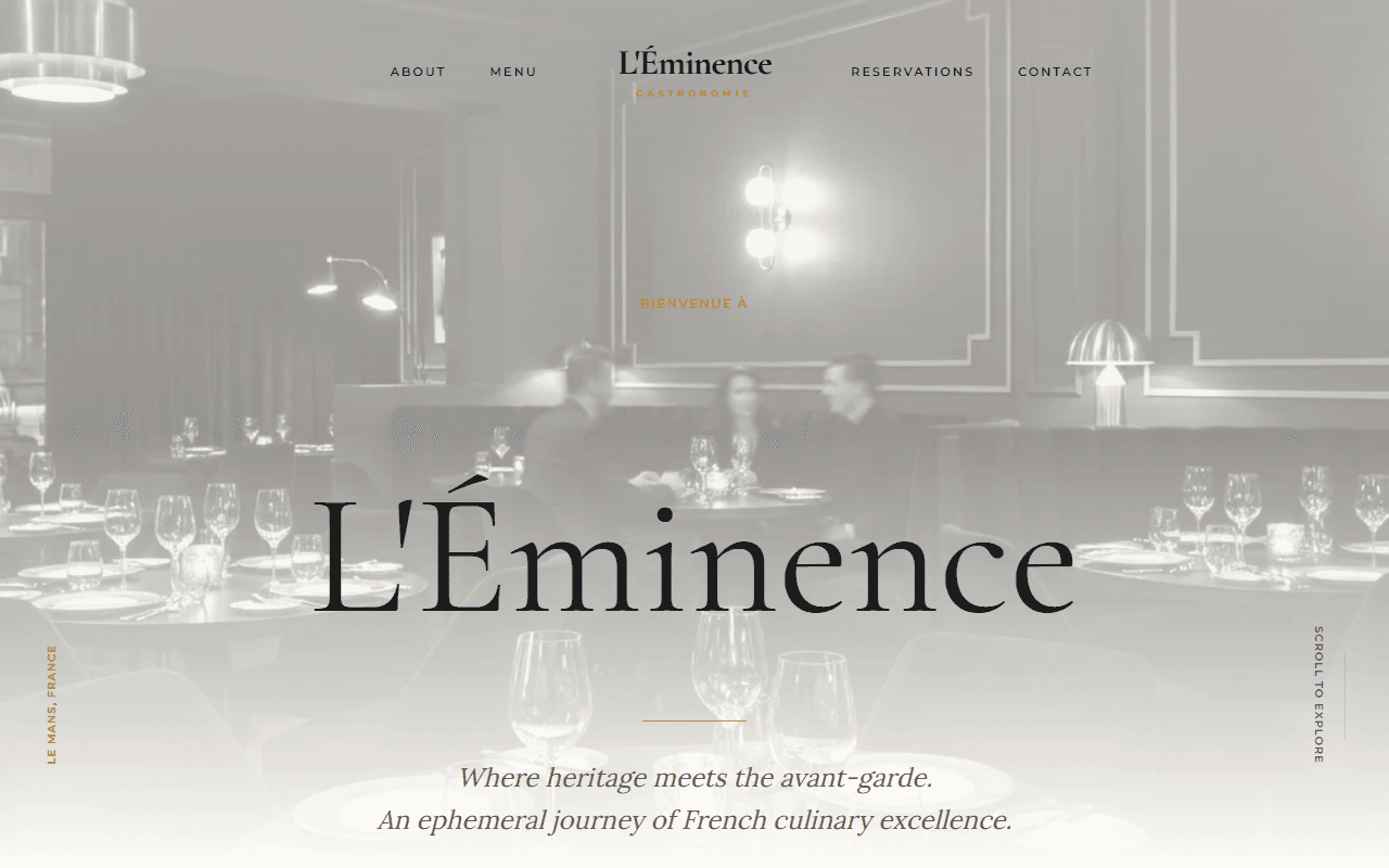 L'Éminence - Landing, Next.js, Framer Motion, Gastronomy project screenshot